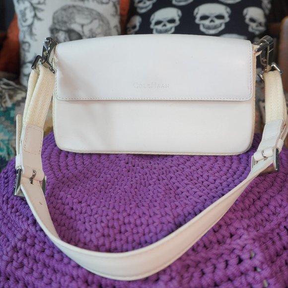 Cole Haan Handbags - Cole Haan Womens White Vintage Small Shoulder Bag Faux Leather Purse